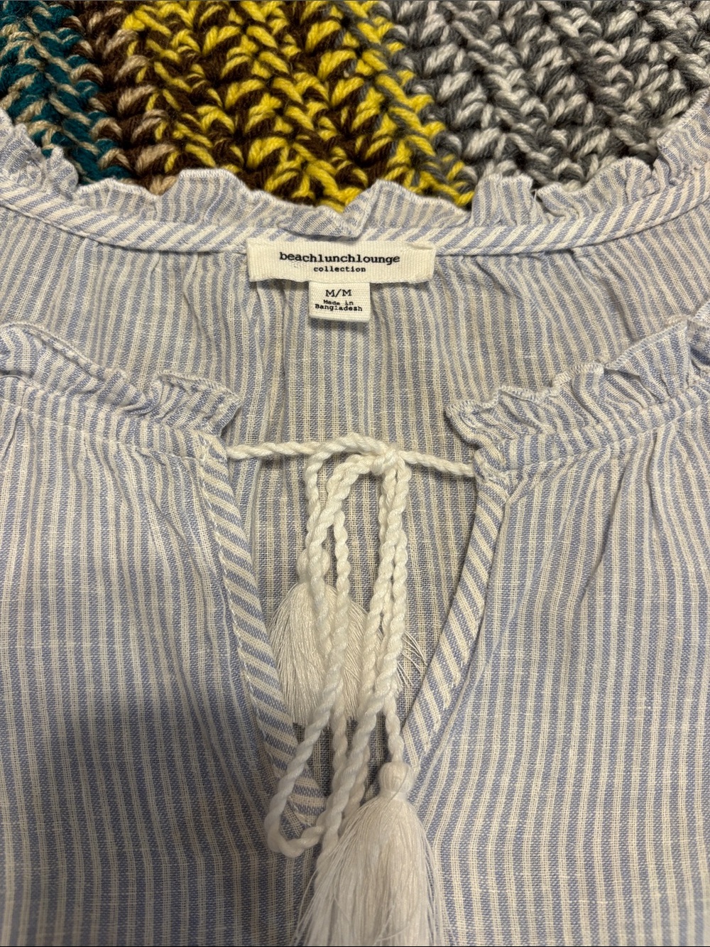 beachlunchlounge Light Blue & White Striped Tassel Tie Tunic - Picture 2 of 6